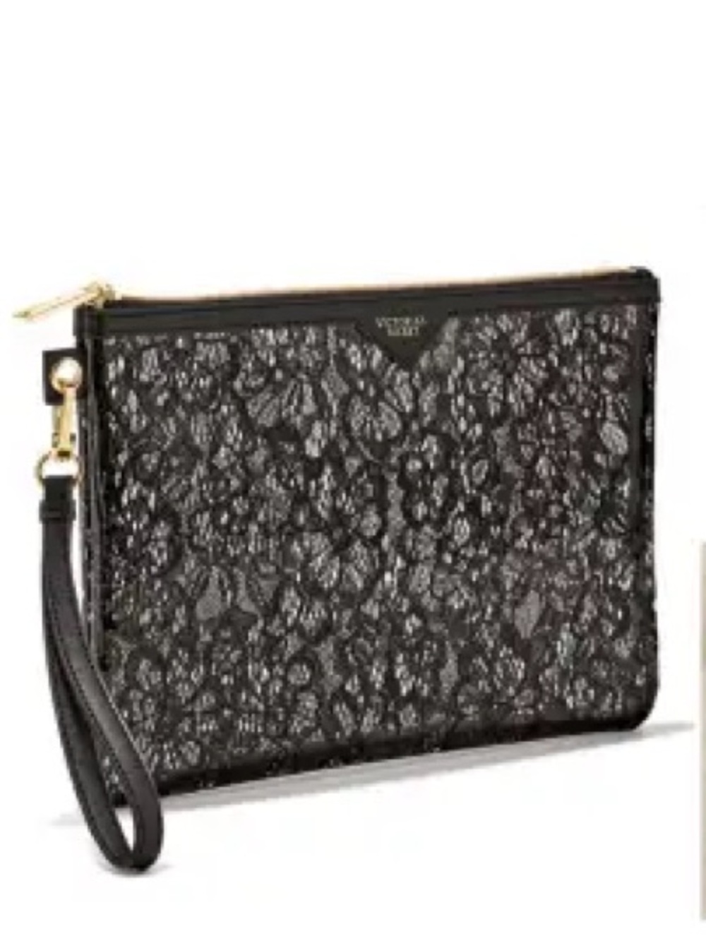 Victoria's Secret Black Lace Zip Clutch